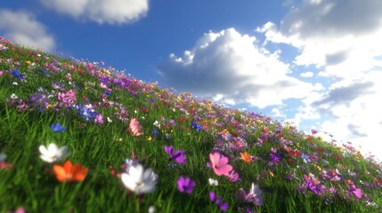 Obraz premium Lush Hill Covered in Colorful Wildflowers