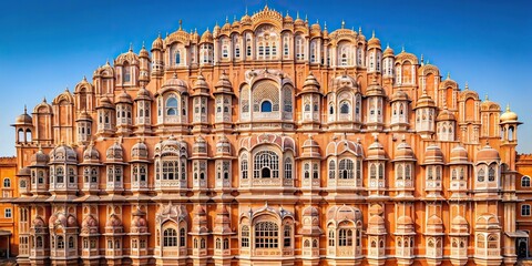 Fototapeta premium Detail of the facade of the Hawa Mahal in Jaipur featuring forced perspective