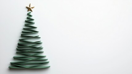 Fototapeta premium Christmas tree A Christmas tree silhouette with star on top, minimalist style, flat design, soft green tones, isolated on white background