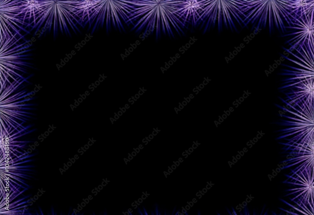 Poster a black background with a purple frame of radiating lines.