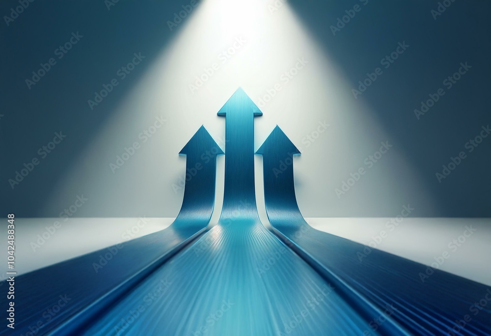 Poster Three blue arrows point upward, forming a path on a light blue surface. A spotlight shines down on the arrows.