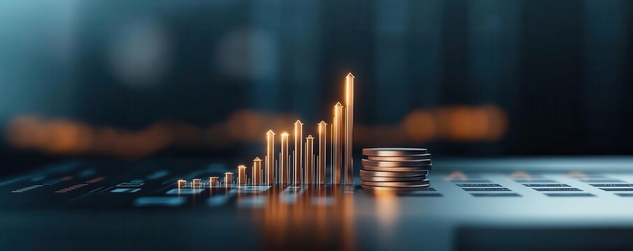 Clean, modern investment report with rising graphs, research data showcasing a profitable growth concept