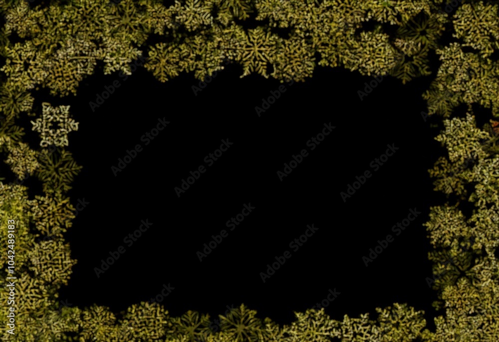 Poster a black background framed by a border of blurred gold, star-shaped objects.