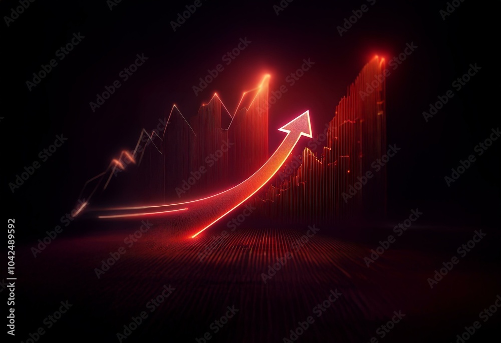 Poster A glowing red arrow curves upwards, passing through a red line graph on a dark background.