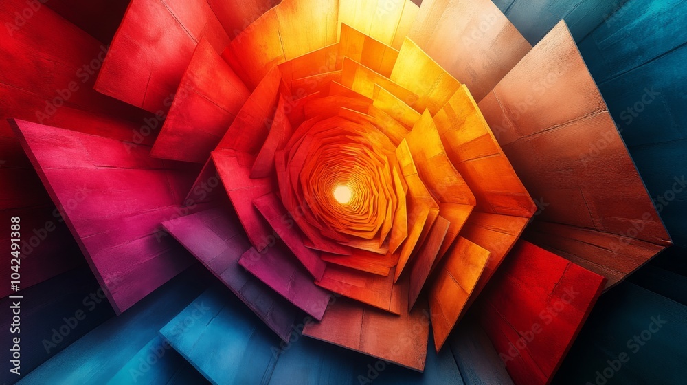 Fototapete A vivid spiral tunnel draws the eye inward, showcasing a stunning array of bright colors and geometric shapes, creating an immersive visual experience.