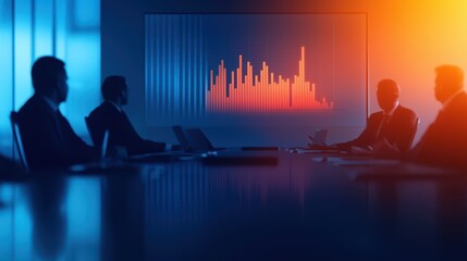 Business meeting with data visualization on screen