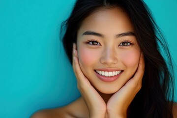 Portrait of a Smiling Young Woman with Long Black Hair