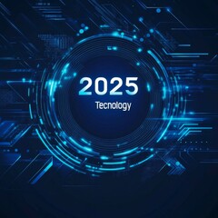Obraz premium Interfaz de cartel digital, año 2025 tecnológico, amigable y futurista diseño que representa el desarrollo tecnológico.