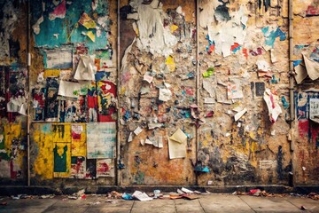 Fototapeta premium Distressed vintage abstract background with torn posters and graffiti