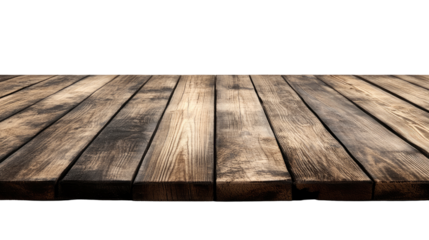 A vintage wooden table on an old wooden floor with a rustic backdrop, showcasing the texture and warmth of aged timber