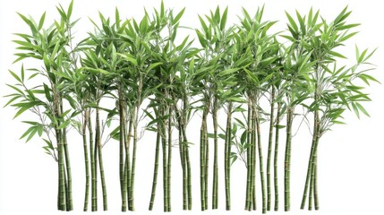 Naklejka premium Multiple bamboo stalks with soft green leaves, isolated on white background