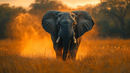 Obraz premium Gran elefante, africano corriendo hacia Fotografo.Concepto de fotografía salvaje y concursos fotográficos de África.