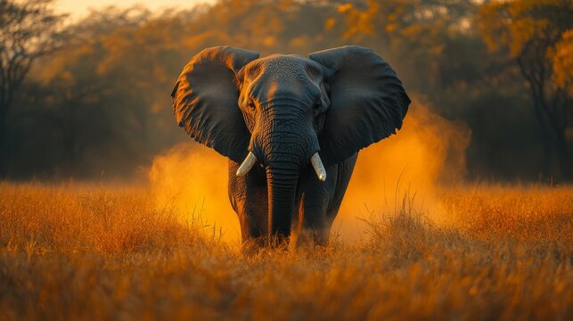 Gran elefante, africano corriendo hacia Fotografo.

Concepto de fotograf&iacute;a salvaje y concursos fotogr&aacute;ficos de &Aacute;frica.