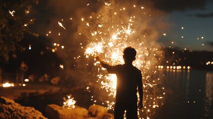 people holding fire sparklers by night to celebrate