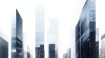 Fototapeta premium sleek skyscrapers with large glass windows reflecting light, isolated on white background