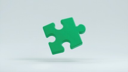 Obraz premium 3D green puzzle piece floating above a gray surface, casting a shadow below.