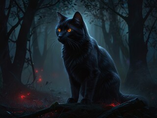 Black Cat in a Mystical Forest