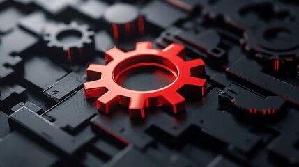 Red gear on dark mechanical background