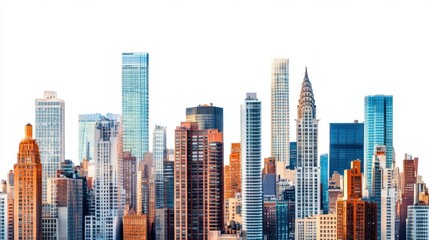 Obraz premium Panoramic view of city skyline featuring bold and modern architecture, isolated on white background