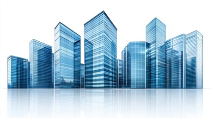 Naklejka premium Panoramic view of high-tech skyscrapers with sleek, reflective windows, isolated on white background