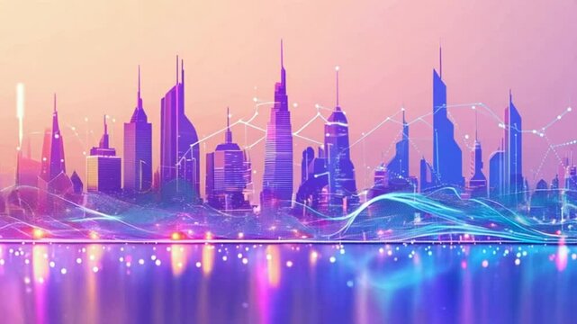 Smart city and abstract dot point connect with gradient line and aesthetic Intricate wave line design , big data connection technology concept .