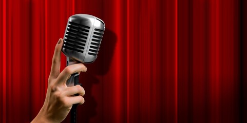 Concept standup comedian show, microphone and  theater stage