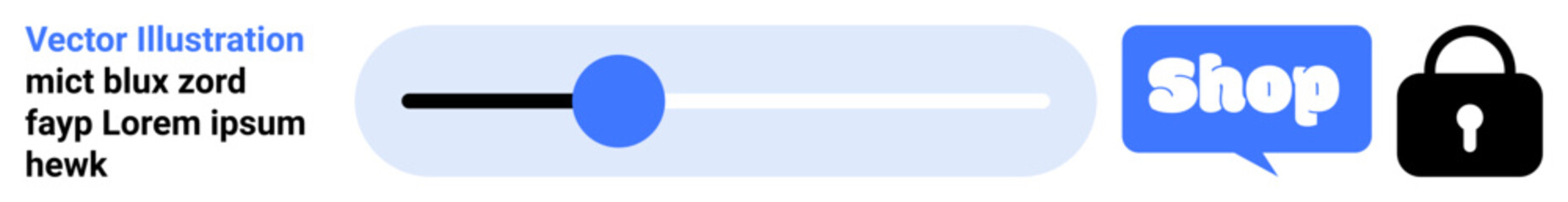 Minimalist design with a blue slider, shop button, and lock icon. Ideal for online shopping, e-commerce, digital marketing, web design, and data security themes. Banner for landing page