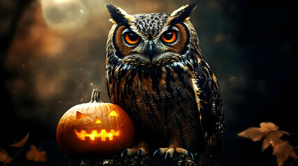 Owl and Jack-o'-Lantern: Halloween Night