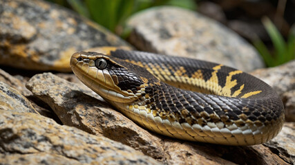 Obraz premium 4k close up snake in the forest junggle rock. python snake.