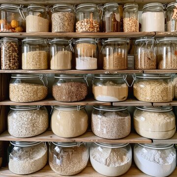 A snapshot of a sply stocked pantry highlighting the staple flours like quinoa coconut and tapioca that can be used to make delicious glutenfree treats.