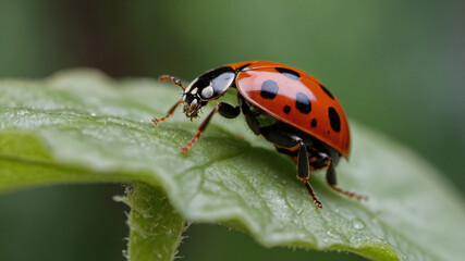 Fototapeta premium 4k close up macro ladybug in the green forest