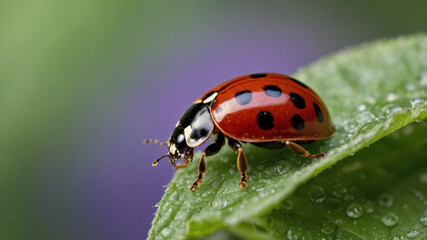 Fototapeta premium 4k close up macro ladybug in the green forest