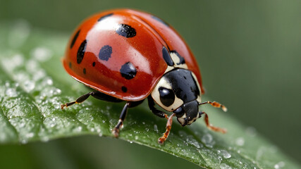 Fototapeta premium 4k close up macro ladybug in the green forest
