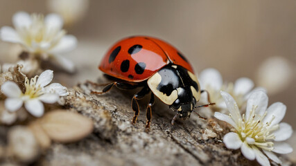 Fototapeta premium 4k close up macro ladybug in the green forest