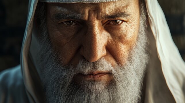 portrait of a bulky islamic scholar, he is delivering a speech