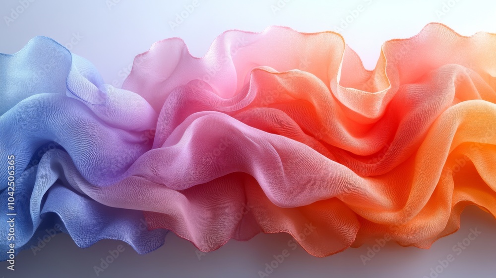 Poster a delicate silk ribbon flows in graceful waves, showcasing a beautiful gradient of lavender, pink, a