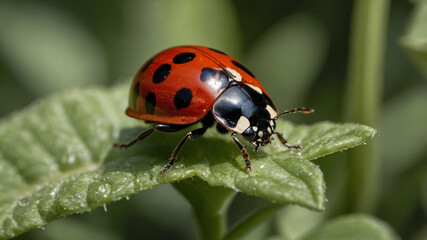 Fototapeta premium 4k close up macro ladybug in the green forest
