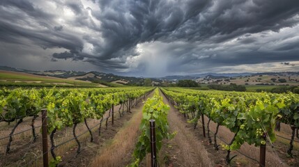 Naklejka premium Vineyard Under a Dramatic Sky