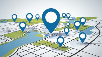 A map with many blue pins on it
