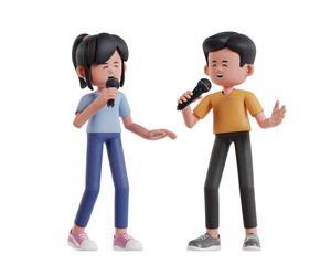 3D Character Rendering of Two Cute Cartoon Characters Singing Together in a Fun 3D Illustration