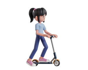 Cheerful Girl Riding a Scooter in a Playful Setting