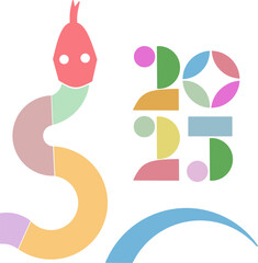 2025 Chinese newyear,year of the snake banner template design with modern geometric style snake on white background, geometric style snake in colorfull background 