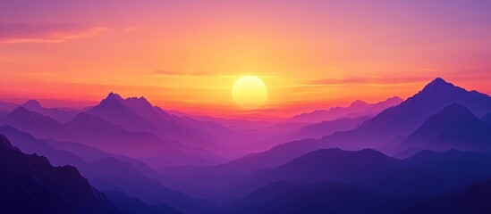 Majestic mountains silhouetted against a vibrant sunset sky.