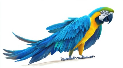 Fototapeta premium Cartoon parrot with vibrant blue feathers, winking playfully, isolated on white background
