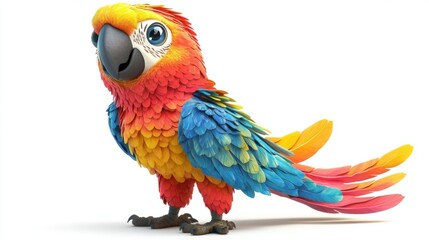 Fototapeta premium Colorful cartoon parrot with big eyes and a cheerful pose, isolated on white background
