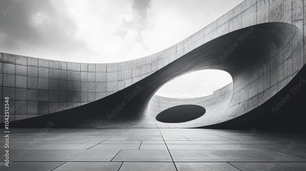 Poster the image reveals an innovative architectural design featuring smooth curves and large openings, set