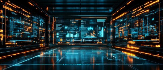 Fototapeta premium Futuristic digital interface exploring the intersection of technology and innovation in a high-tech environment