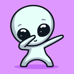 Obraz premium cute alien dabbing pose cartoon character vector illustration template design