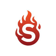 letter S with fire logo vector illustration template design