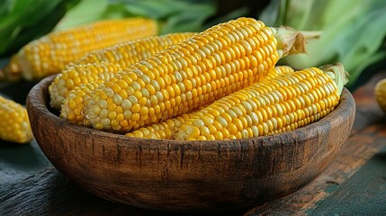 Corn on the Cob in Wooden Bowl